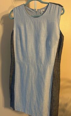 Gap 2 Tone Blue Chambray Sleeveless A-Line Dress Women Sz. 12 Linen Cotton Zip